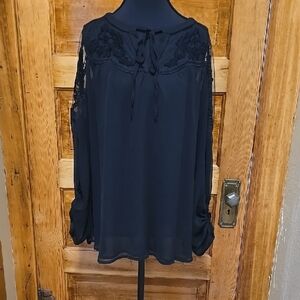Hayden Elegant  Long Sleeve Black Lace Blouse M/L
